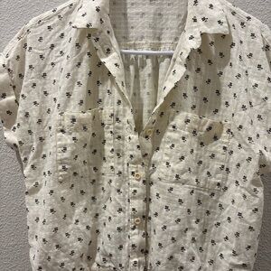 Madewell Cream Short-Sleeve Button-Up Shirt with Black Micro Print